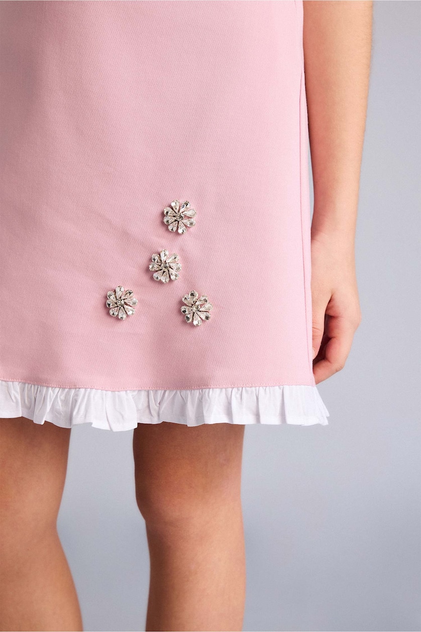 GIRLS & TEENS Pink Girl Strappy Stone Details Dress