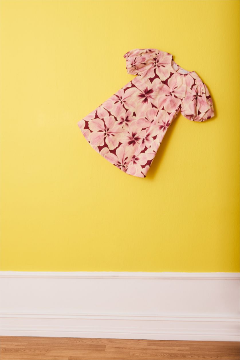 Kız Çocuk - Genç Kız Pembe Desenli Pamuklu Elbise Kız Çocuk