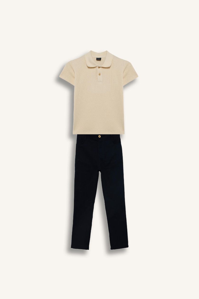 Boys & Teens Ecru Baby Boy Gabardine 2 Piece Set