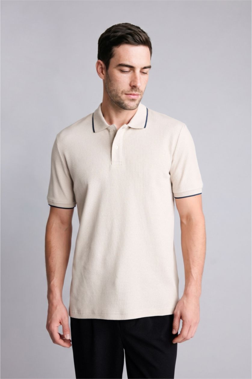 Man Sand Regular Fit Short Sleeve Polo T-Shirt