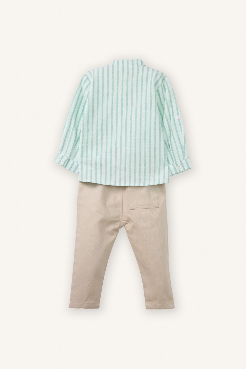 طفل صغير أخضر طقم اولادي قميص وبنطلون قصة عادية - قطعتين