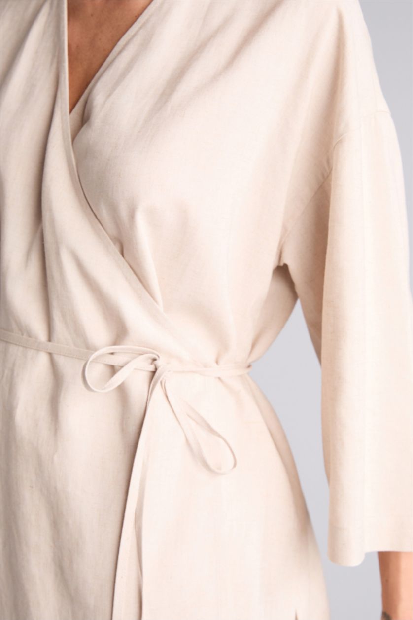 Әйелдерге Сұр Oversize айқаспа жағалы зығыр аралас ұзын жеңді блузка