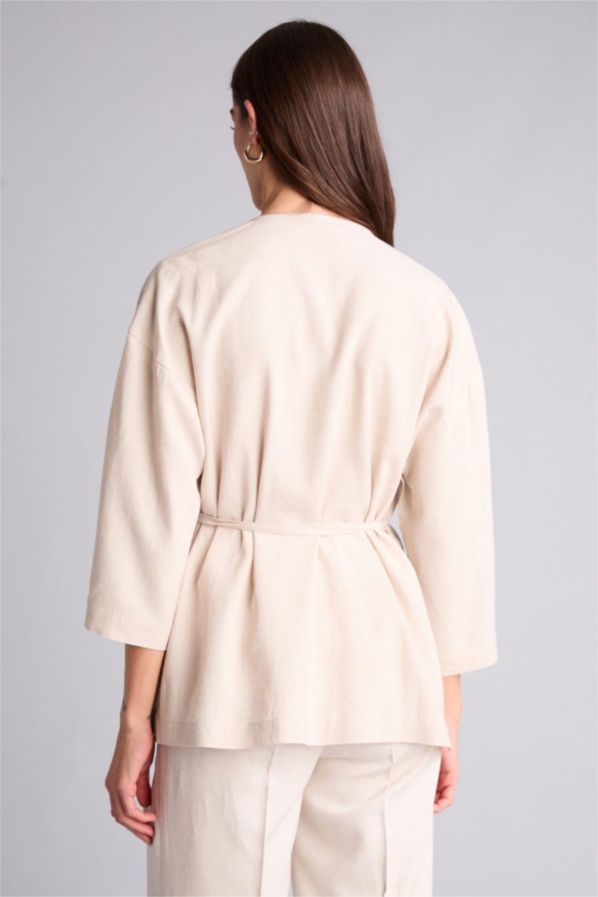 Әйелдерге Сұр Oversize айқаспа жағалы зығыр аралас ұзын жеңді блузка