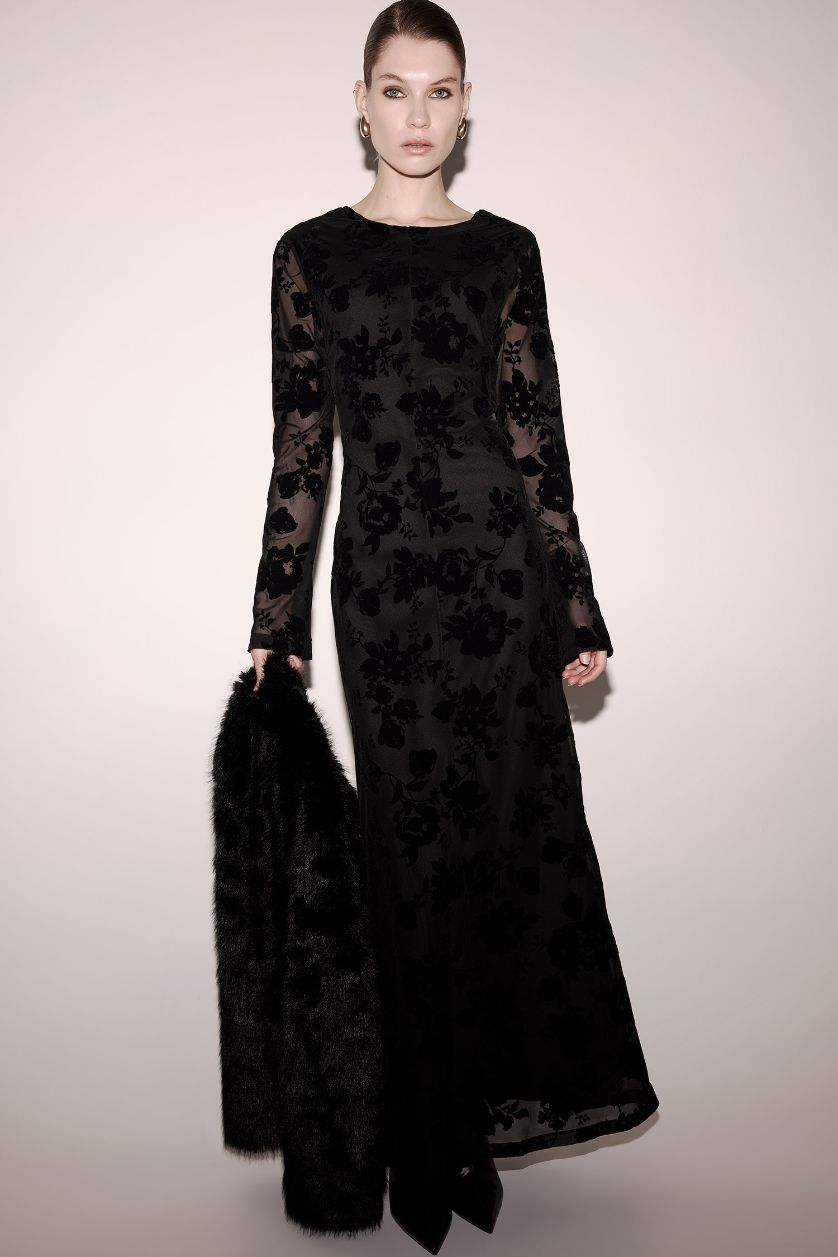 Әйелдерге қара a сызығы с мойын ұзын жеңді Ұзын жеңді трикотаж көйлек