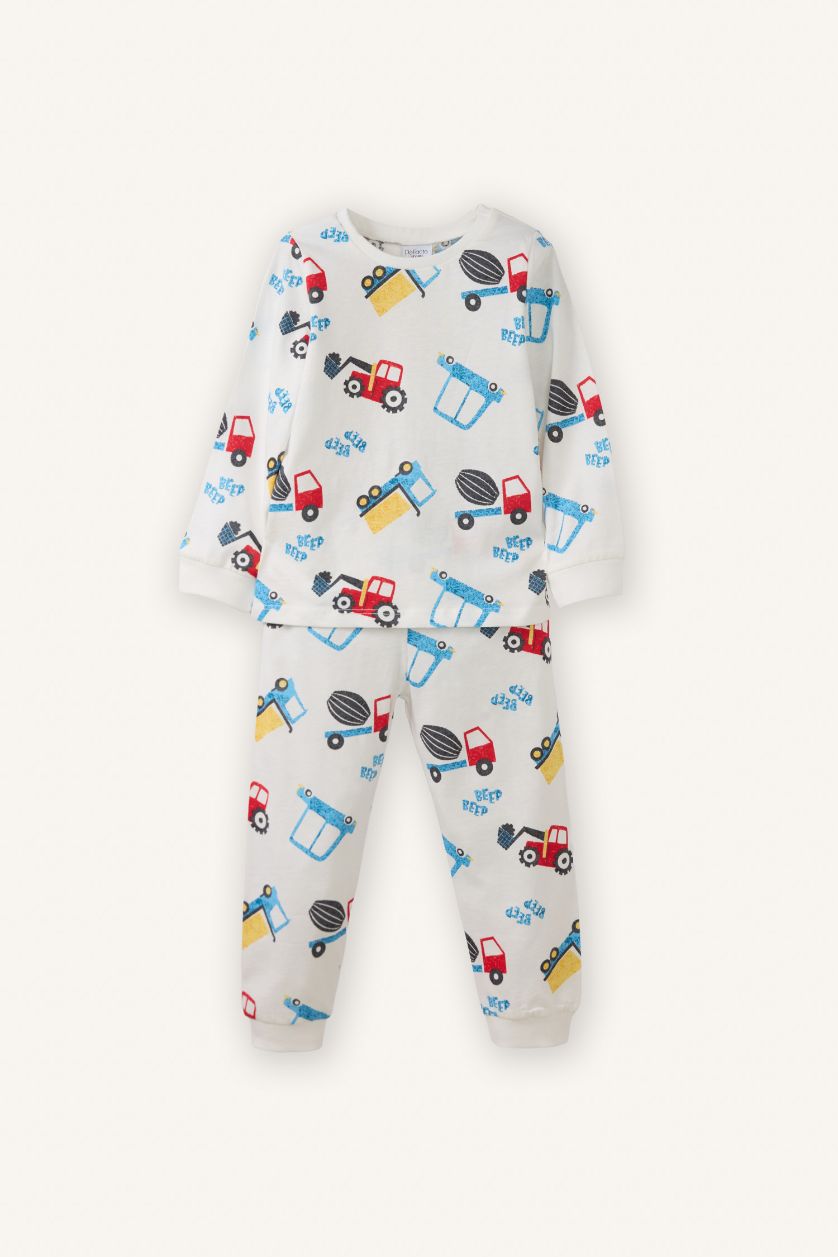 BABY BOY Ecru Baby Boy Patterned 2 Piece Pajama Set