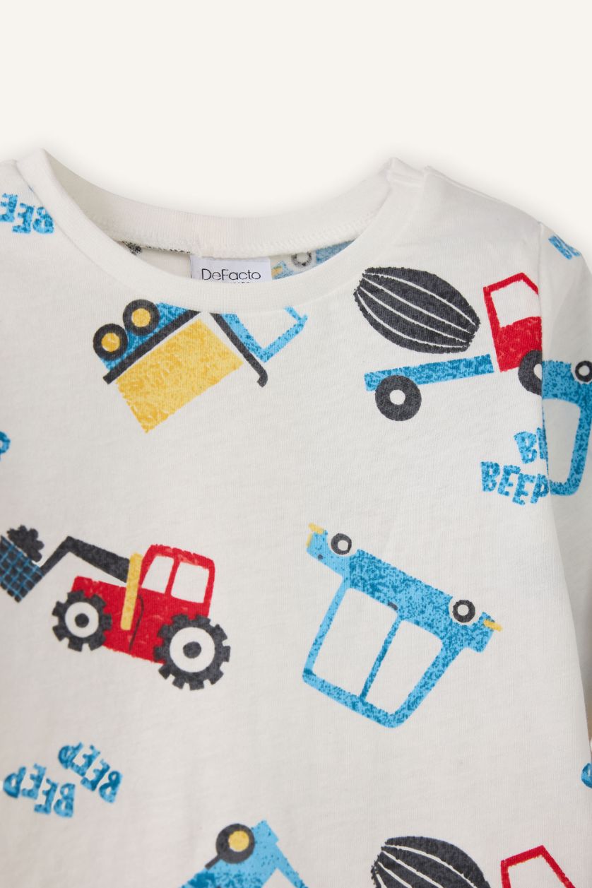 BABY BOY Ecru Baby Boy Patterned 2 Piece Pajama Set