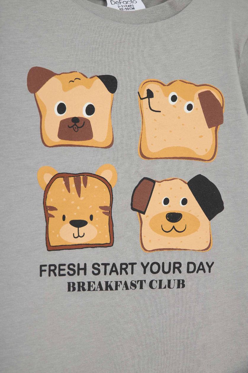 BABY BOY Light Grey Baby Boy 2 piece Regular Fit Printed Cotton Pyjama Set