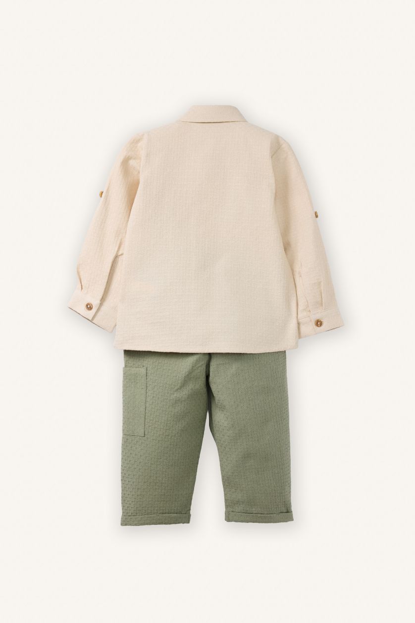 طفل صغير بيج طقم موسلين قميص وبنطلون للرضع أولادي - قطعتين