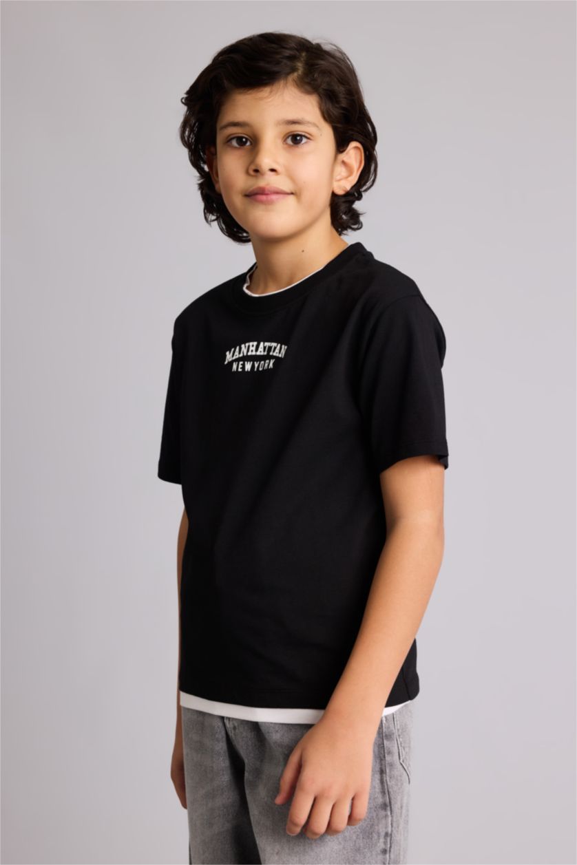 أولاد أسود تيشيرت ولادي نص ردن مطبوع قصة عادية بياخة مستديرة