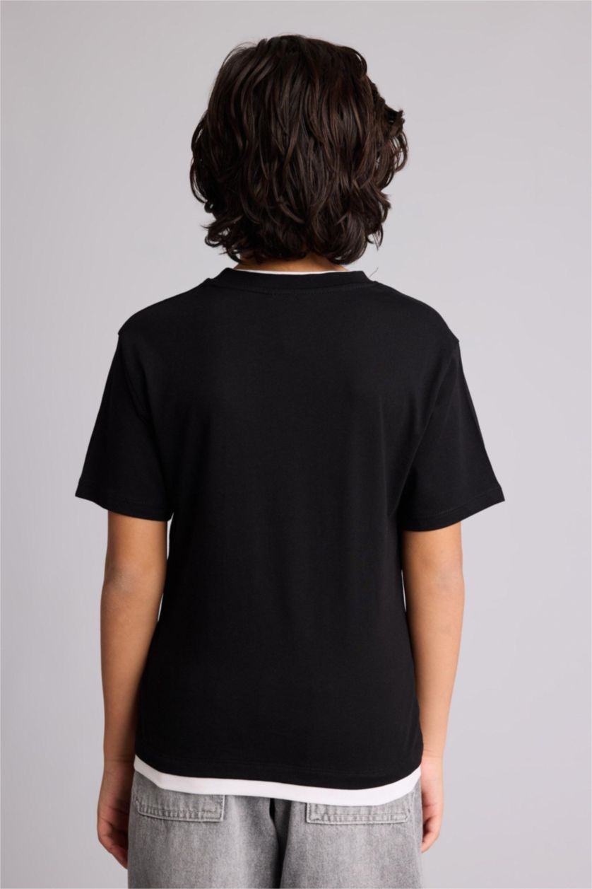 أولاد أسود تيشيرت ولادي نص ردن مطبوع قصة عادية بياخة مستديرة