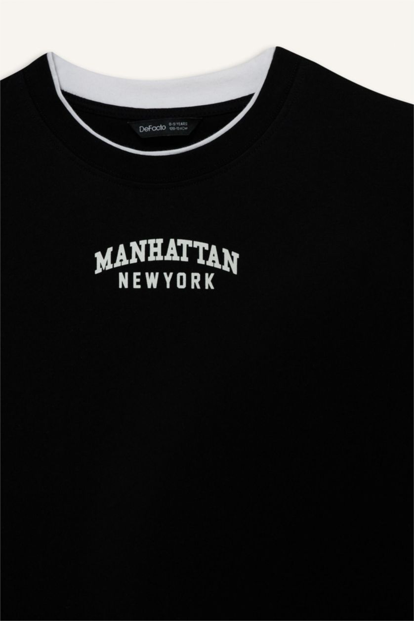 أولاد أسود تيشيرت ولادي نص ردن مطبوع قصة عادية بياخة مستديرة