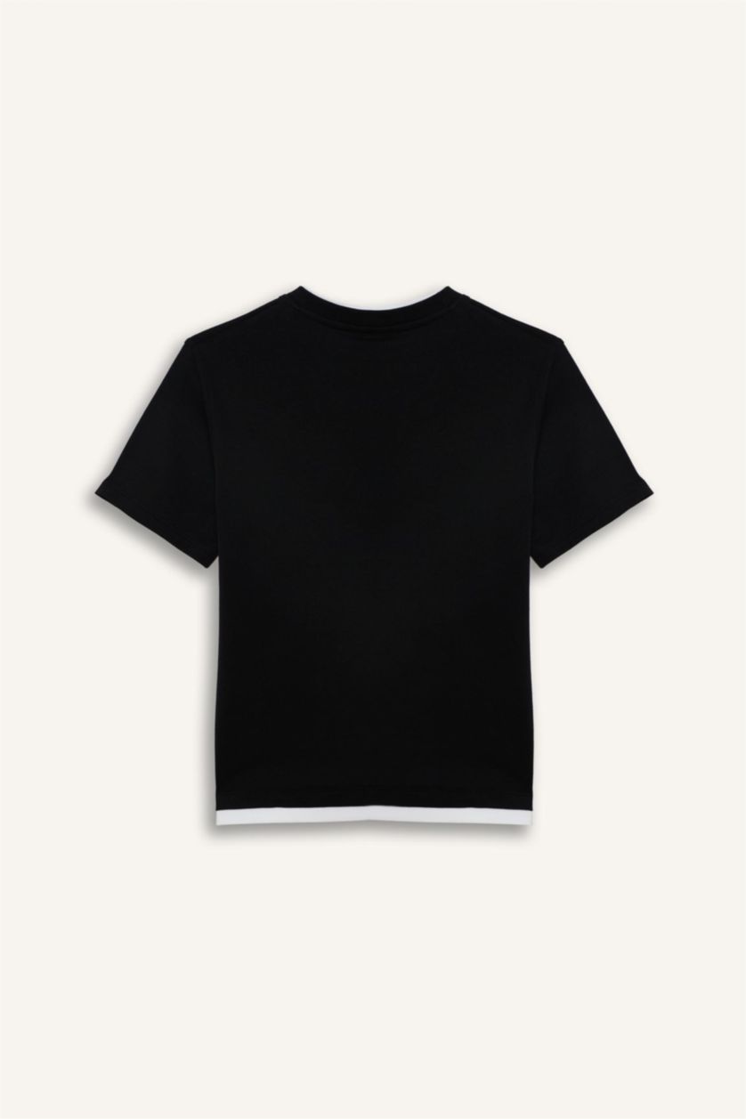 أولاد أسود تيشيرت ولادي نص ردن مطبوع قصة عادية بياخة مستديرة