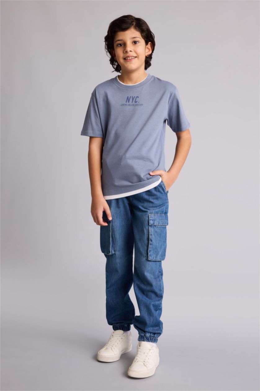 أولاد رمادي تيشيرت ولادي نص ردن مطبوع قصة عادية بياخة مستديرة