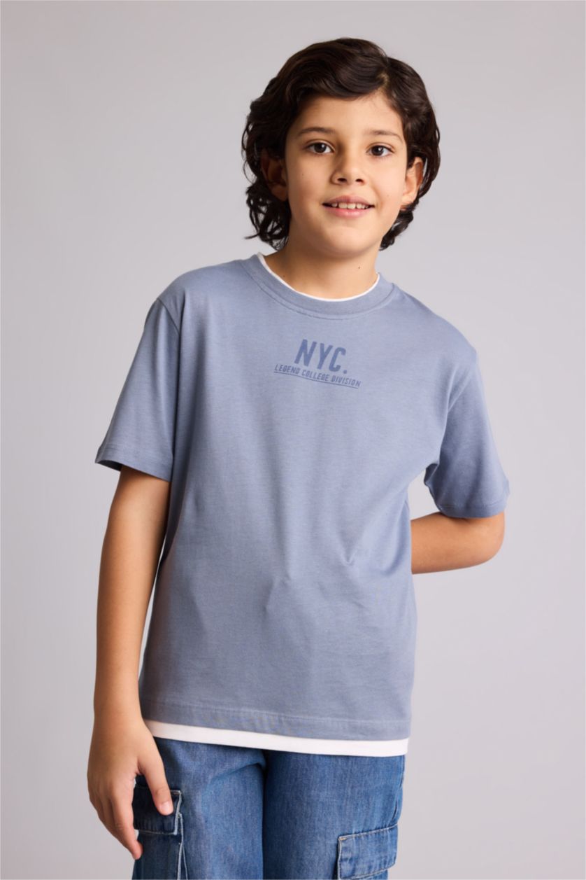 أولاد رمادي تيشيرت ولادي نص ردن مطبوع قصة عادية بياخة مستديرة