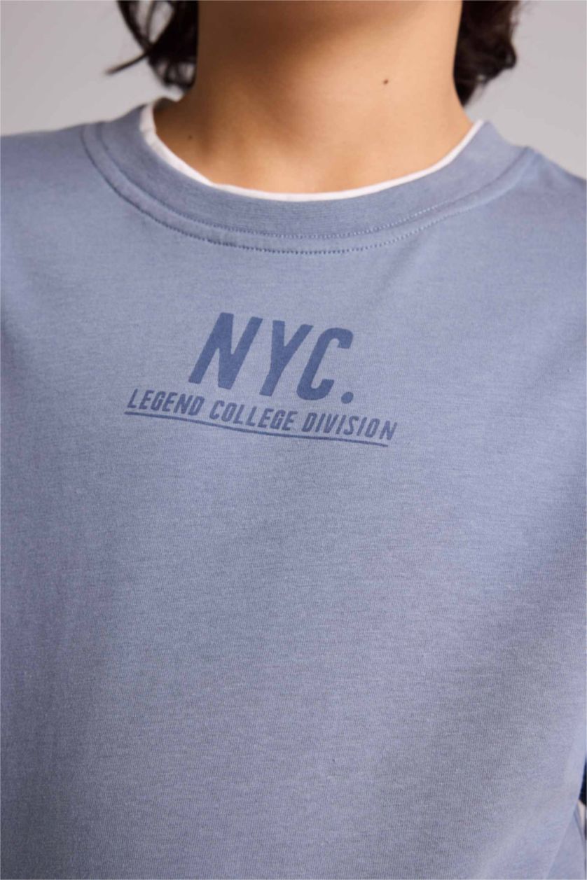 أولاد رمادي تيشيرت ولادي نص ردن مطبوع قصة عادية بياخة مستديرة