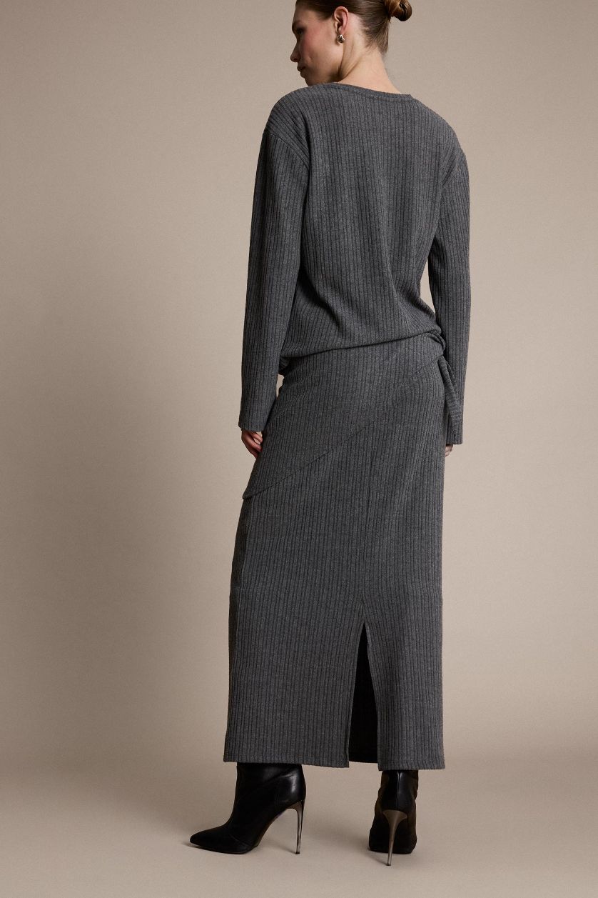 Woman Anthracite Melange A Cut Camisole Normal Waist Midi Knitted Skirt