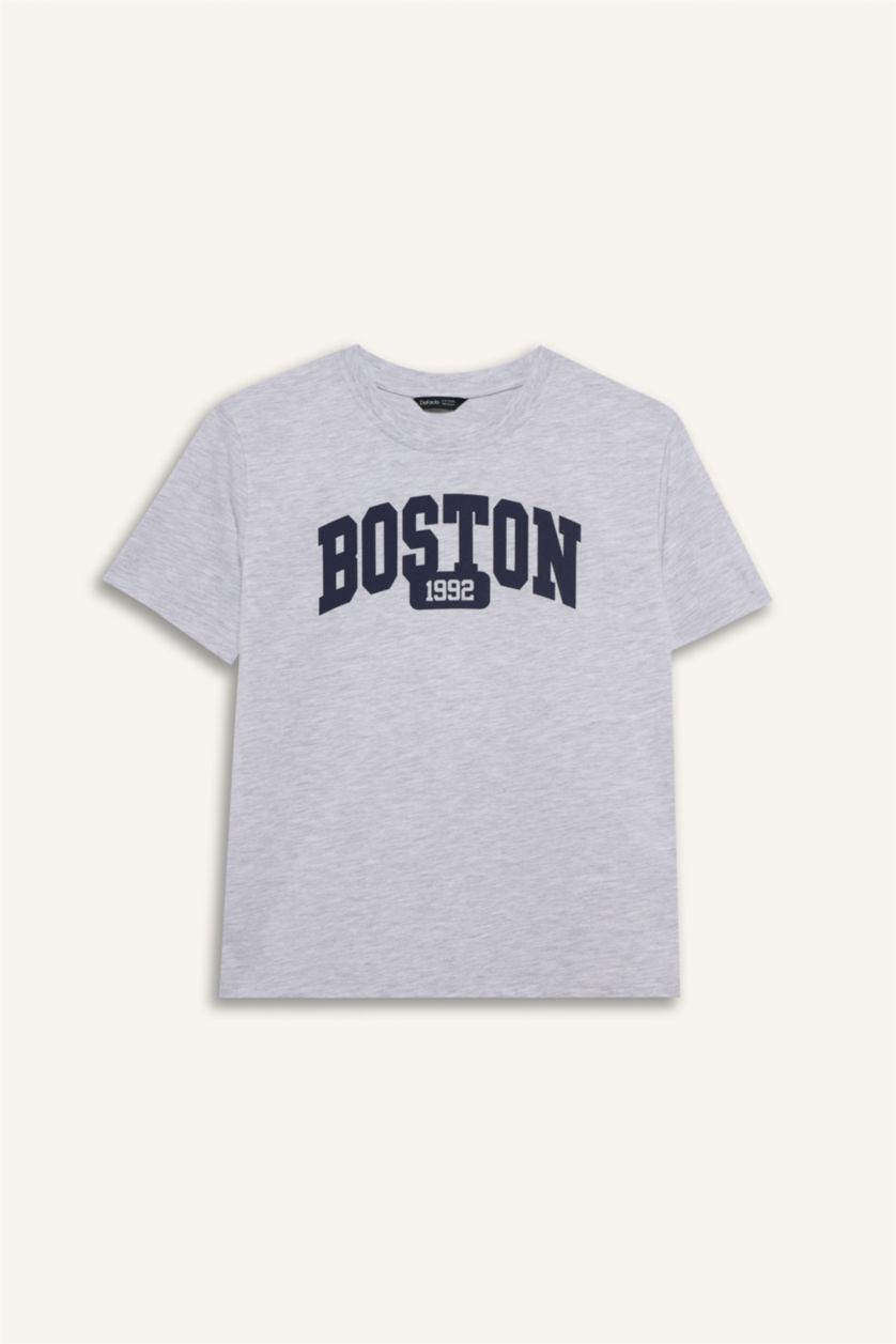 Erkek Çocuk - Genç Erkek Optik Gri Melanj Baskılı Tişört Erkek Çocuk