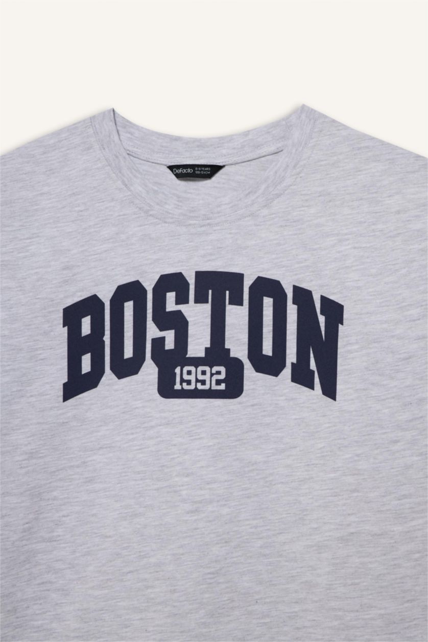 Erkek Çocuk - Genç Erkek Optik Gri Melanj Baskılı Tişört Erkek Çocuk