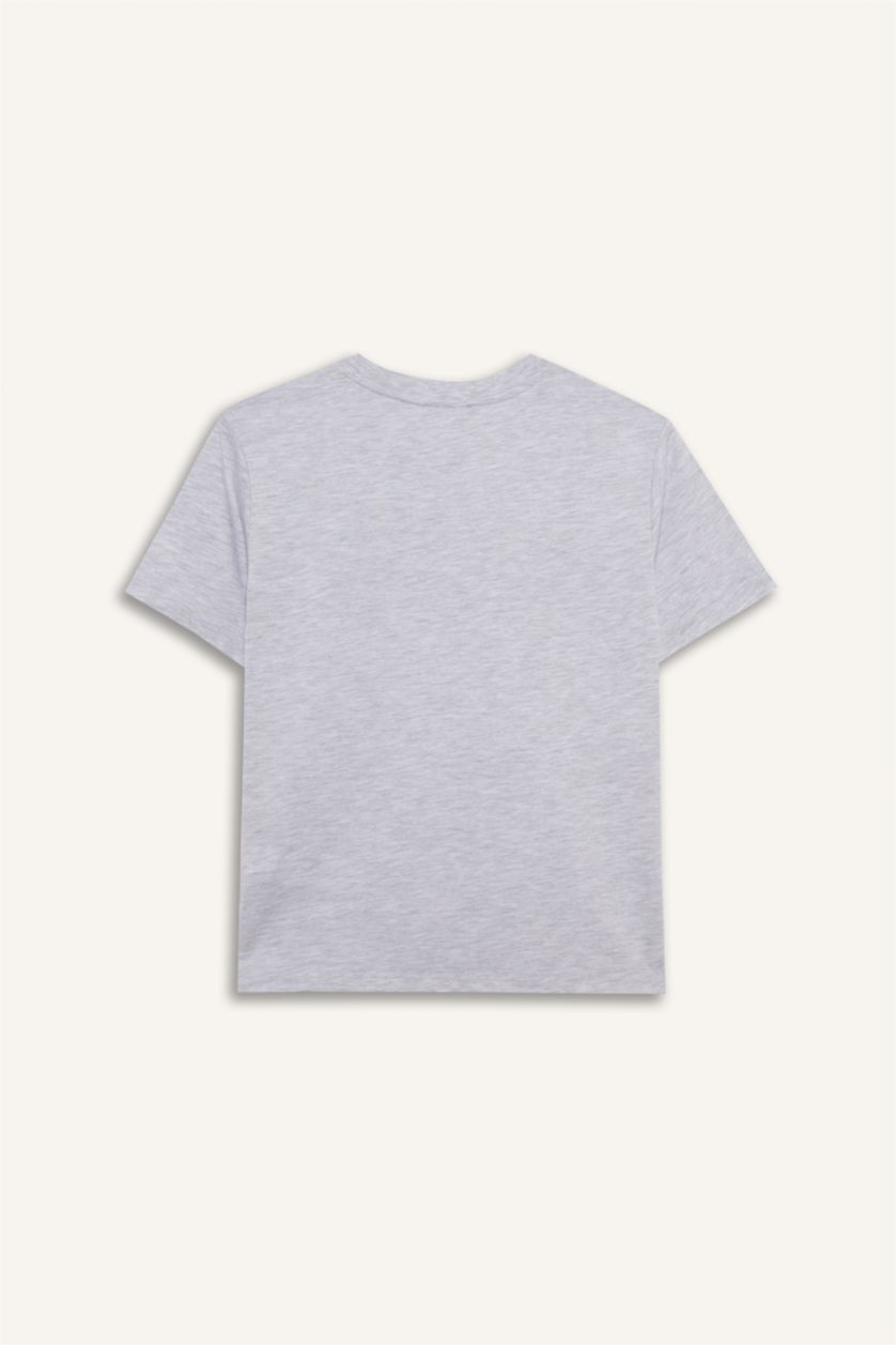 Erkek Çocuk - Genç Erkek Optik Gri Melanj Baskılı Tişört Erkek Çocuk