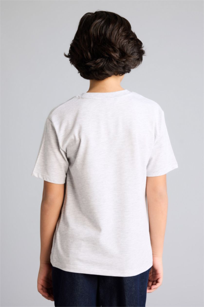 أولادي ميلانج رمادي فاتح تيشيرت اولادي نص كم مطبوع قصة عادية برقبة مستديرة