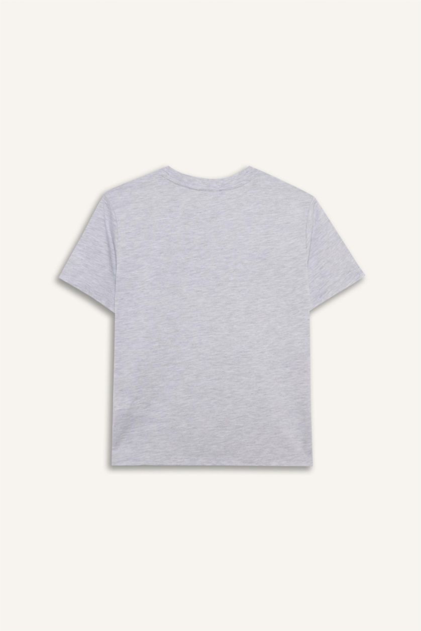 أولادي ميلانج رمادي فاتح تيشيرت اولادي نص كم مطبوع قصة عادية برقبة مستديرة