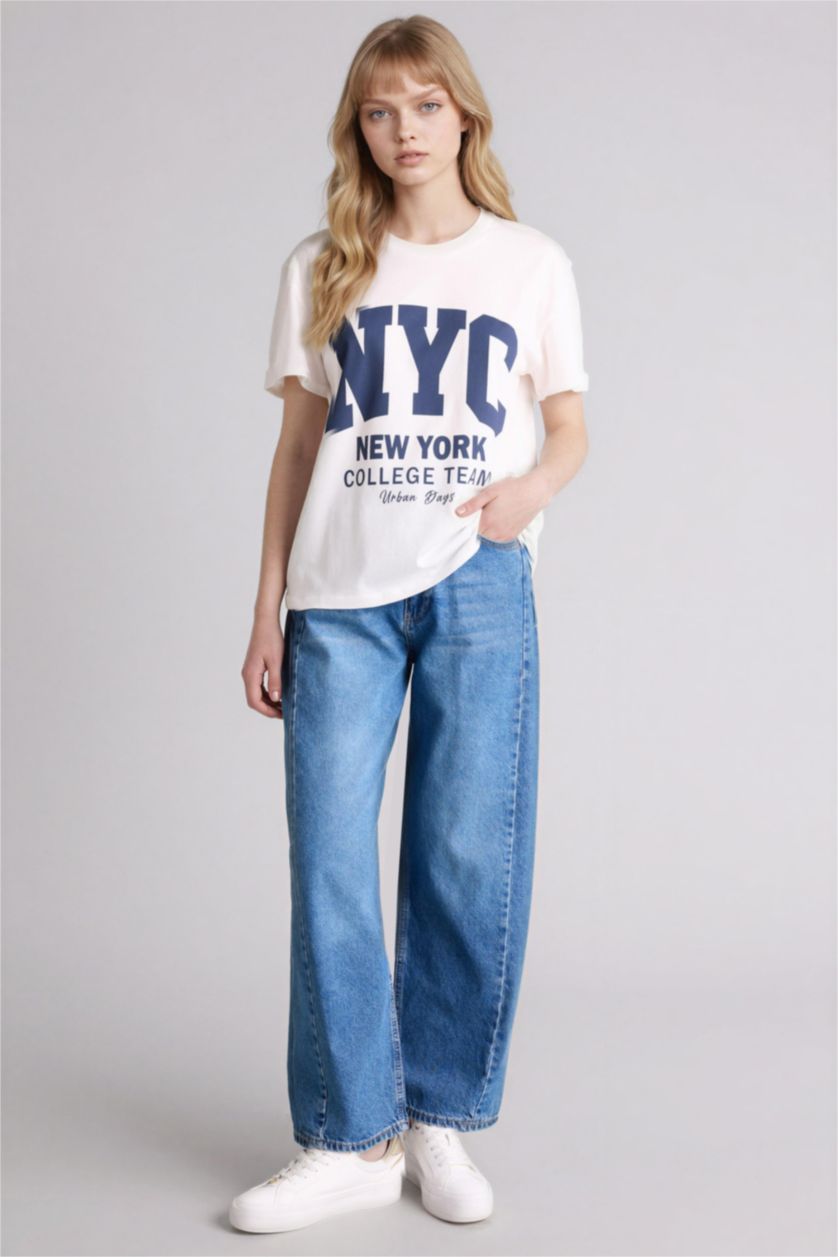 WOMAN White Printed Short Sleeve Oversize T-Shirt