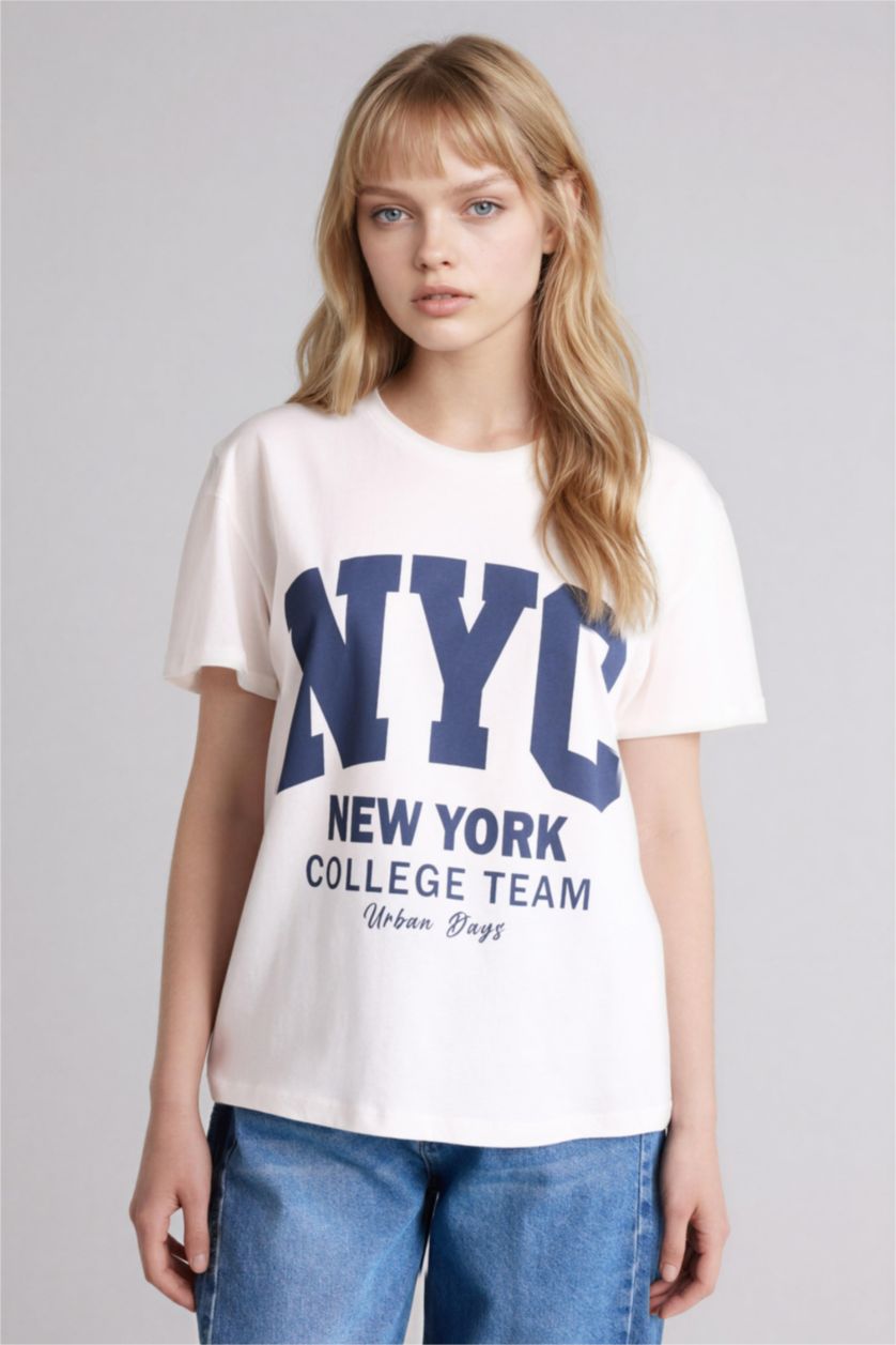 WOMAN White Printed Short Sleeve Oversize T-Shirt