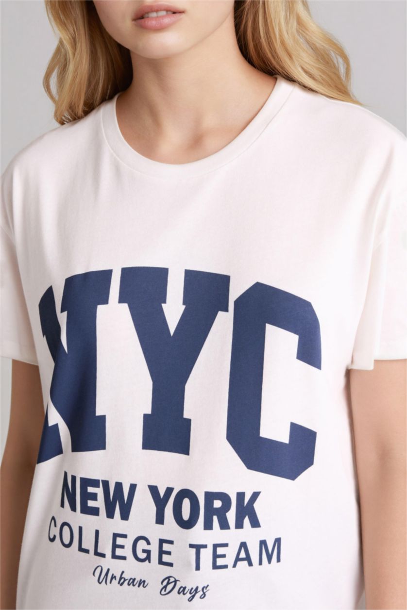 WOMAN White Printed Short Sleeve Oversize T-Shirt