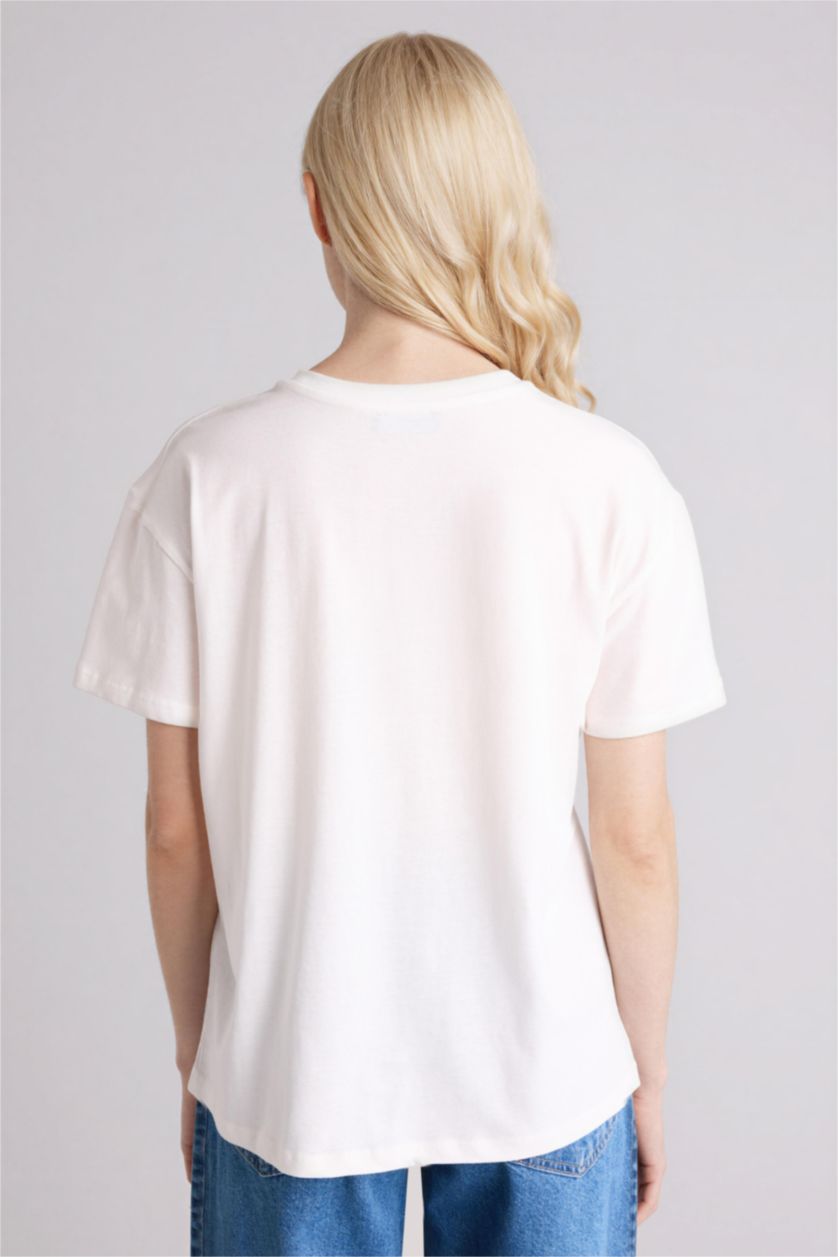 WOMAN White Printed Short Sleeve Oversize T-Shirt