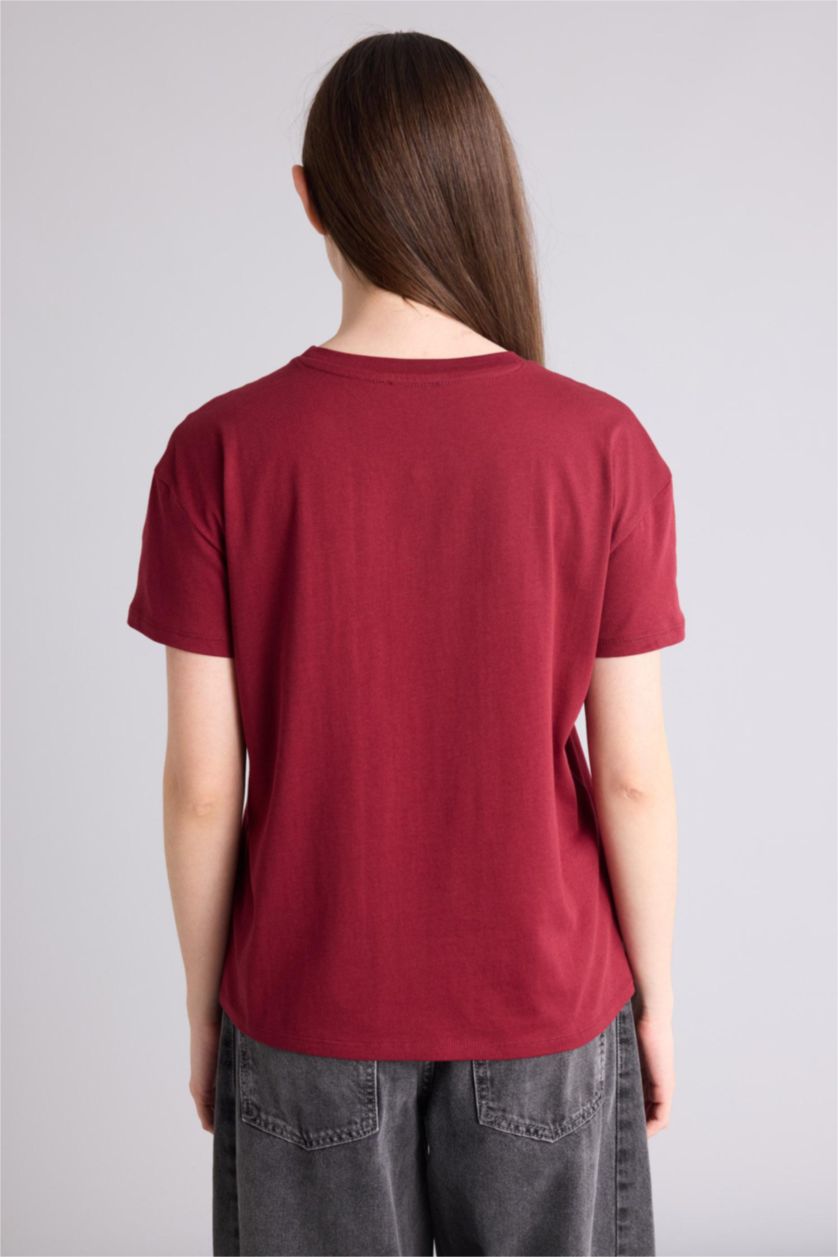 WOMAN Bordeaux Oversize Fit Printed Short Sleeve T-Shirt