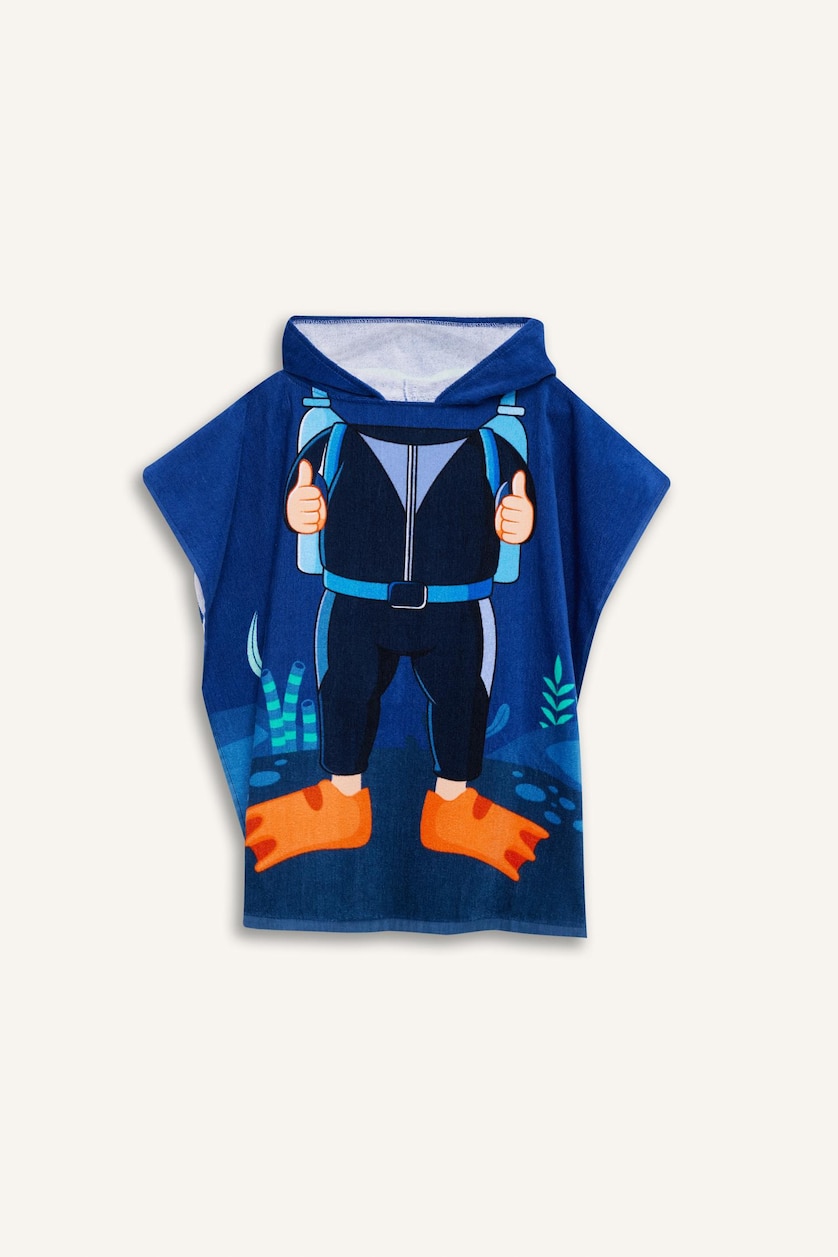 Young Boys - Teen Boys Royal Boy Printed Cotton Poncho Towel