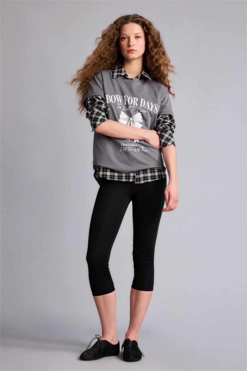 WOMAN Grey Printed Short Sleeve Oversize T-Shirt