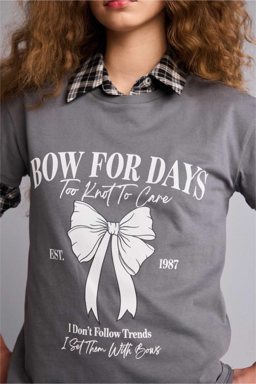 WOMAN Grey Printed Short Sleeve Oversize T-Shirt