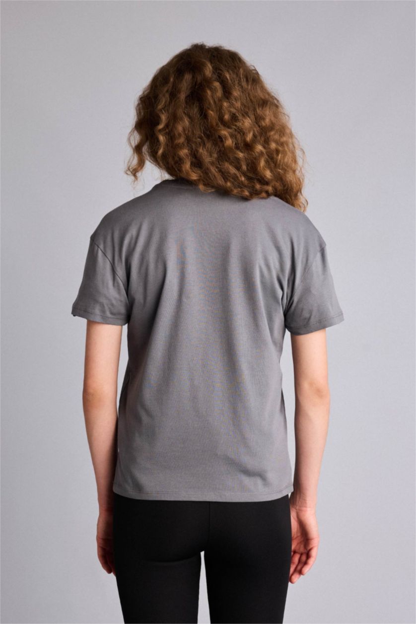 WOMAN Grey Printed Short Sleeve Oversize T-Shirt