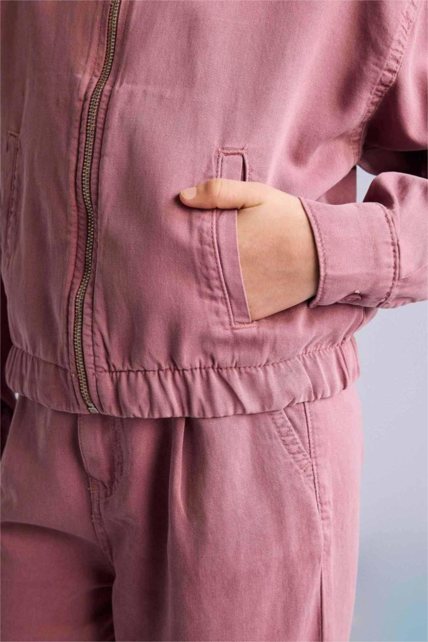 Kız Çocuk - Genç Kız Gülkurusu Regular Fıt Tencel Uzun Kollu Gömlek Kız Çocuk