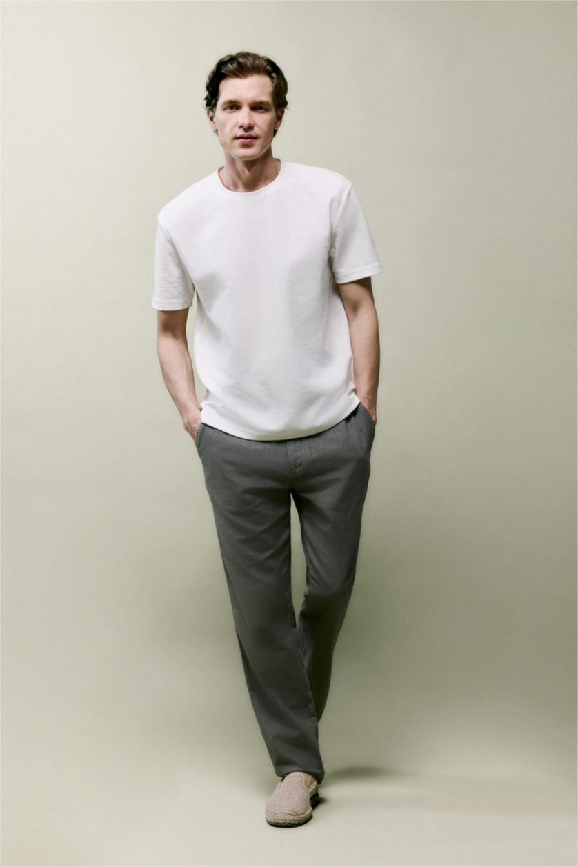 Erkek Ekru Regular Fıt Kısa Kollu Tişört