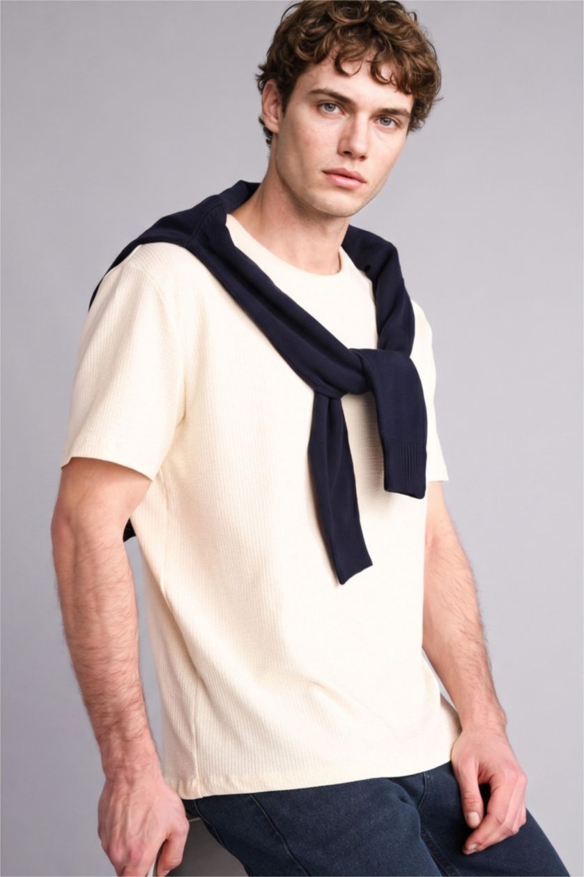 MAN Ecru Regular Fit Crew Neck Short Sleeve T-Shirt