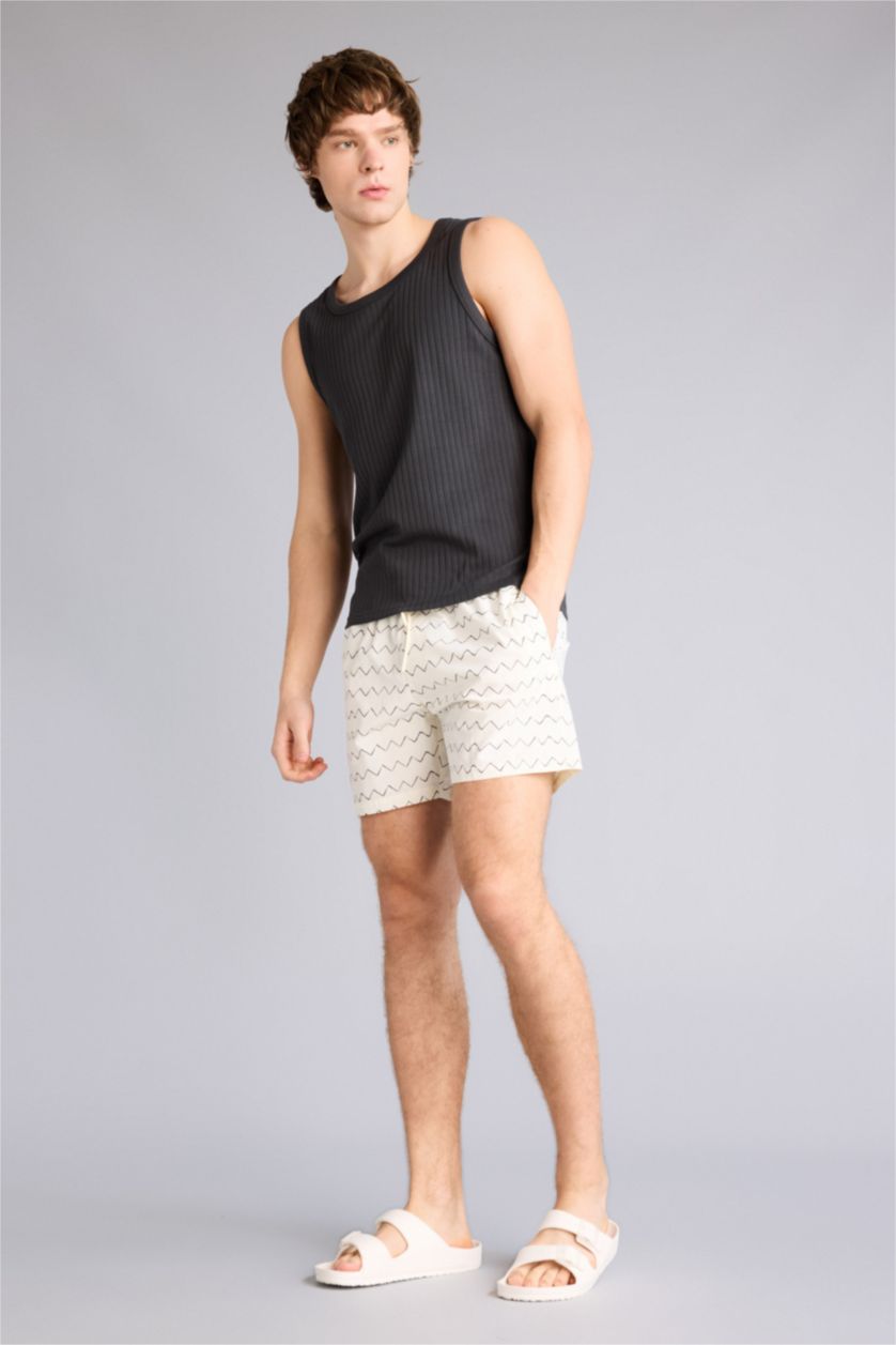 MAN Ecru Printed Swim Shorts
