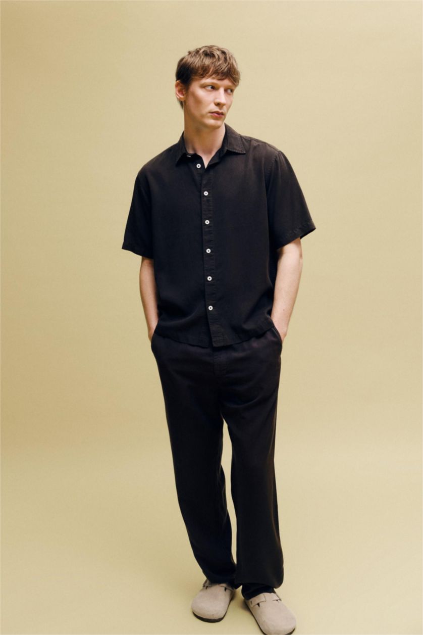 Erkek Koyu Kahve Premium Tencel Gömlek