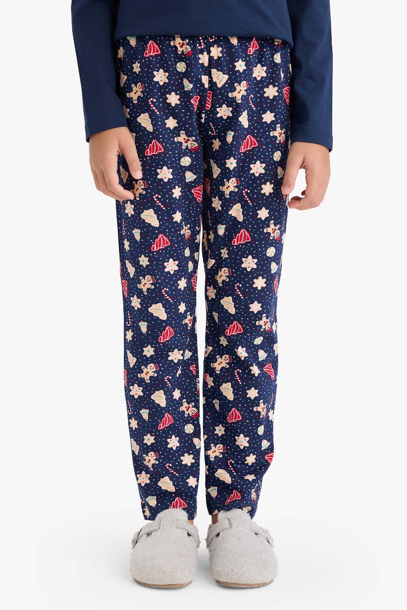 Erkek Çocuk - Genç Erkek Lacivert Yılbaşı Temalı Pijama Takımı Uzun Kollu Üst Uzun Alt Erkek Çocuk