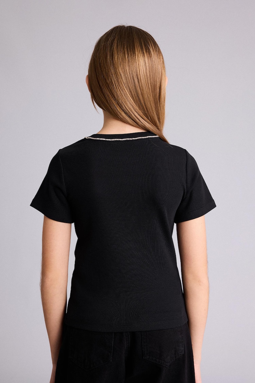 Young Girls - Teen Girls Black Girl Ribbed T-Shirt