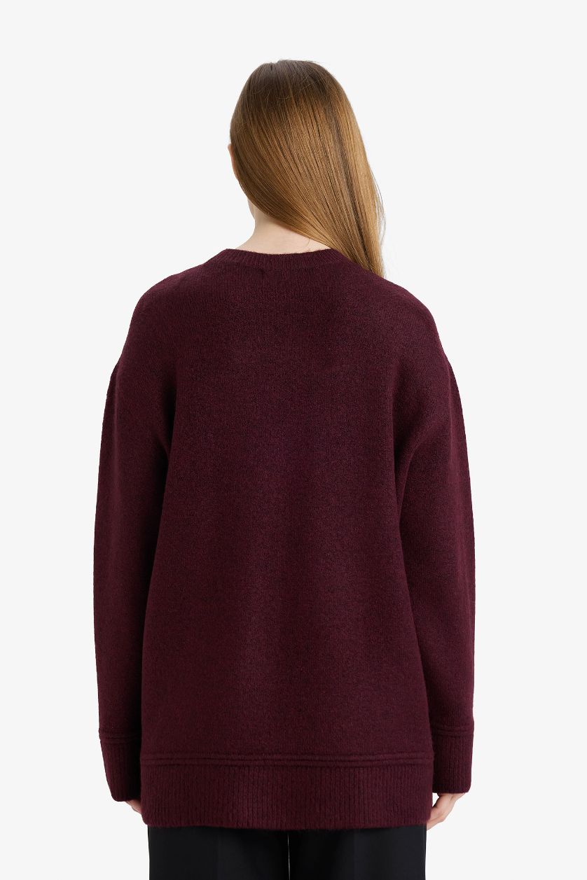 Kadın Açık Mor Loose Fit Bisiklet Yaka Triko Kazak Tunik