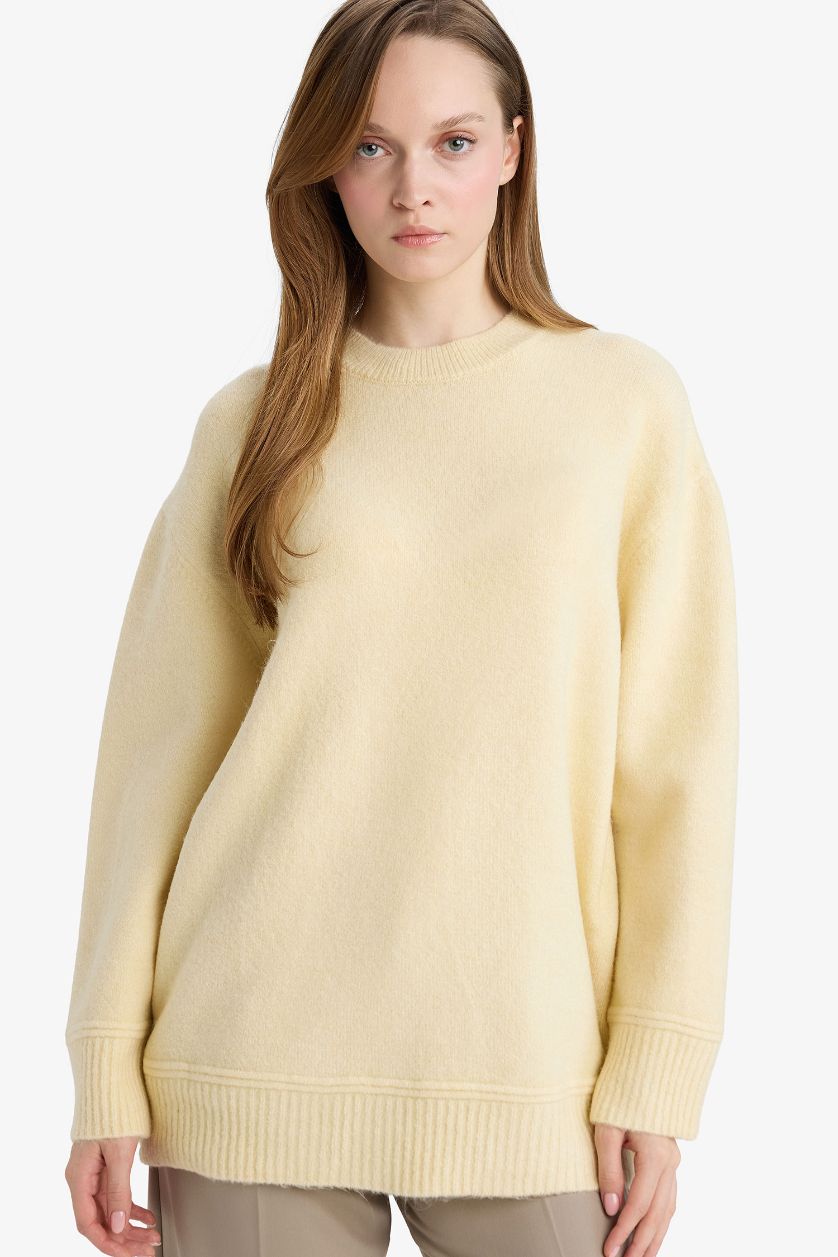 Woman Yellow Loose Fit Knitwear Tunic