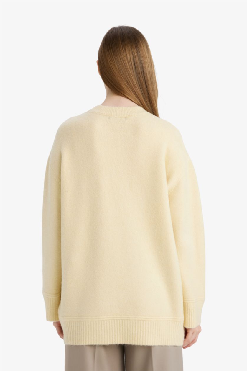 Woman Yellow Loose Fit Knitwear Tunic