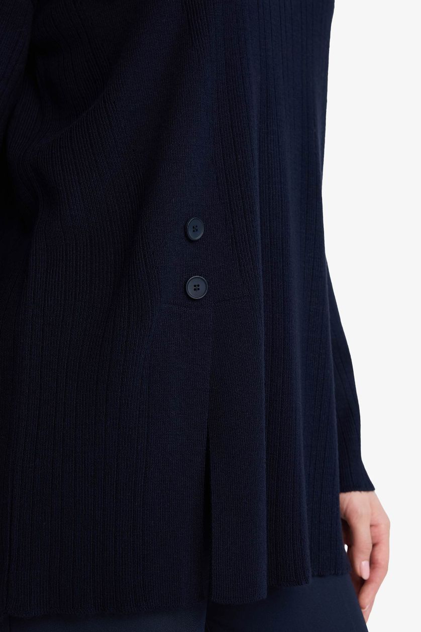 نساء كحلي بلوز صوف تريكو قصة فضفاضة