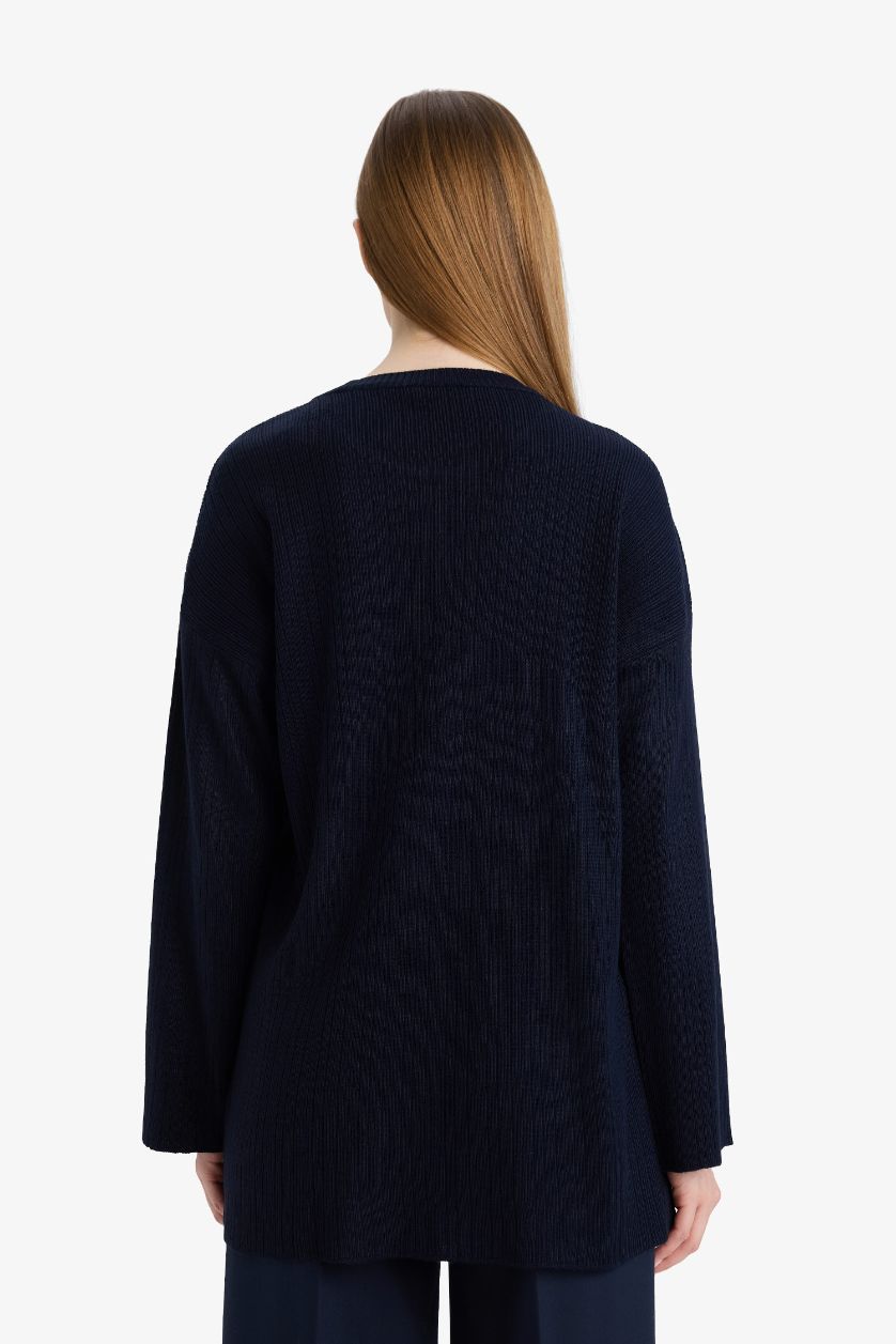 نساء كحلي بلوز صوف تريكو قصة فضفاضة