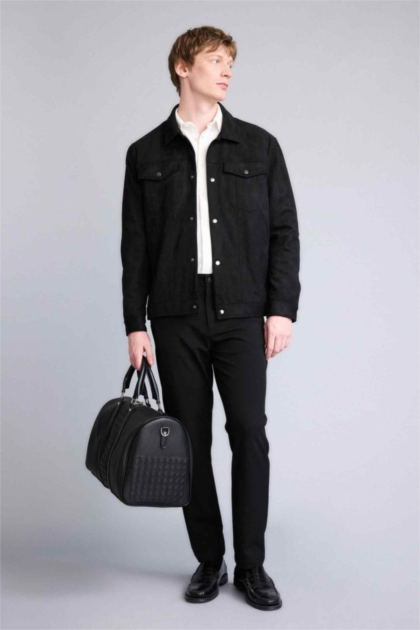 رجال أسود جاكيت شمواه سليم فيت بياخة بولو مبطن