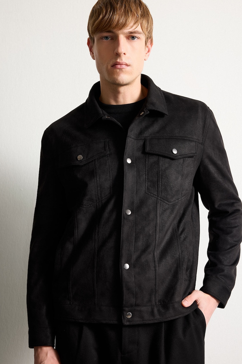Men Black Zipper Puffer Jacket
