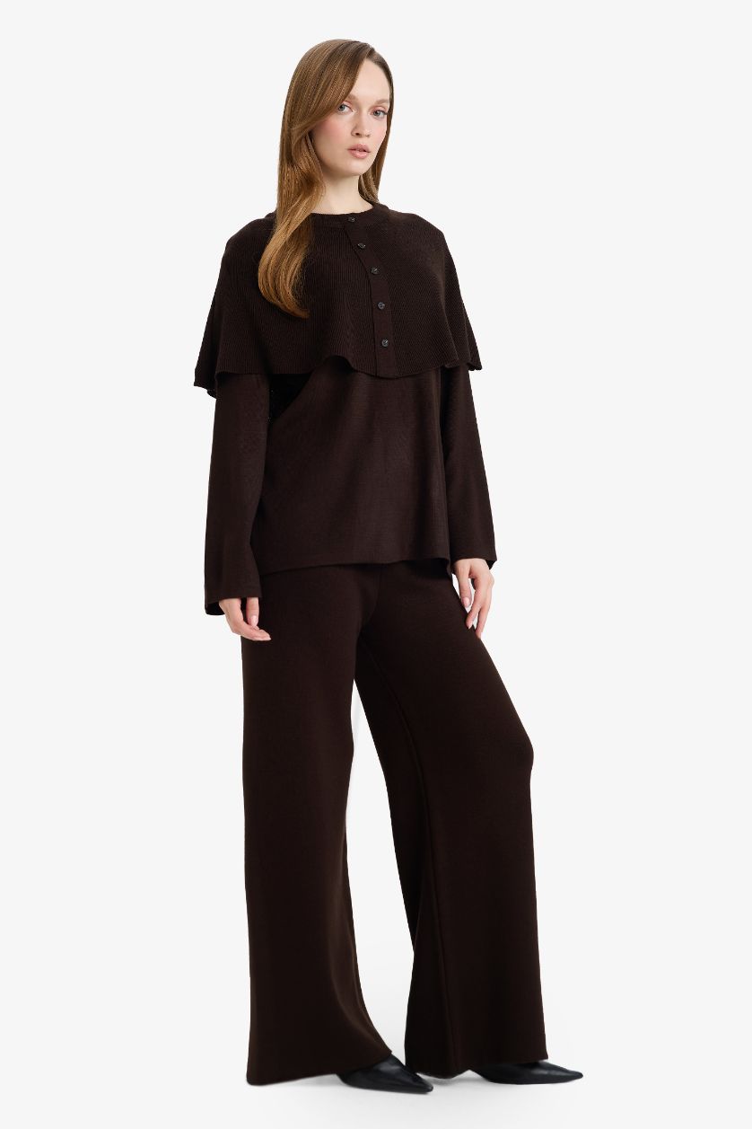 Woman Brown Wide Leg Knitwear Trousers