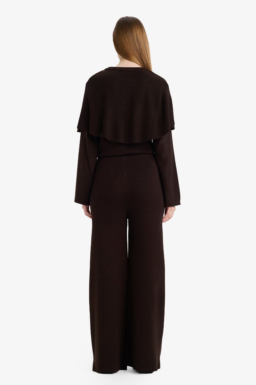 Woman Brown Wide Leg Knitwear Trousers